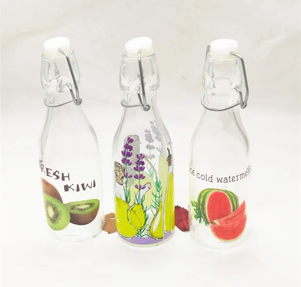 
250ml Clear glass water bottle, drink bottle with clip and blackboard stick decal, Glass Oil Bottle Olive bottle 