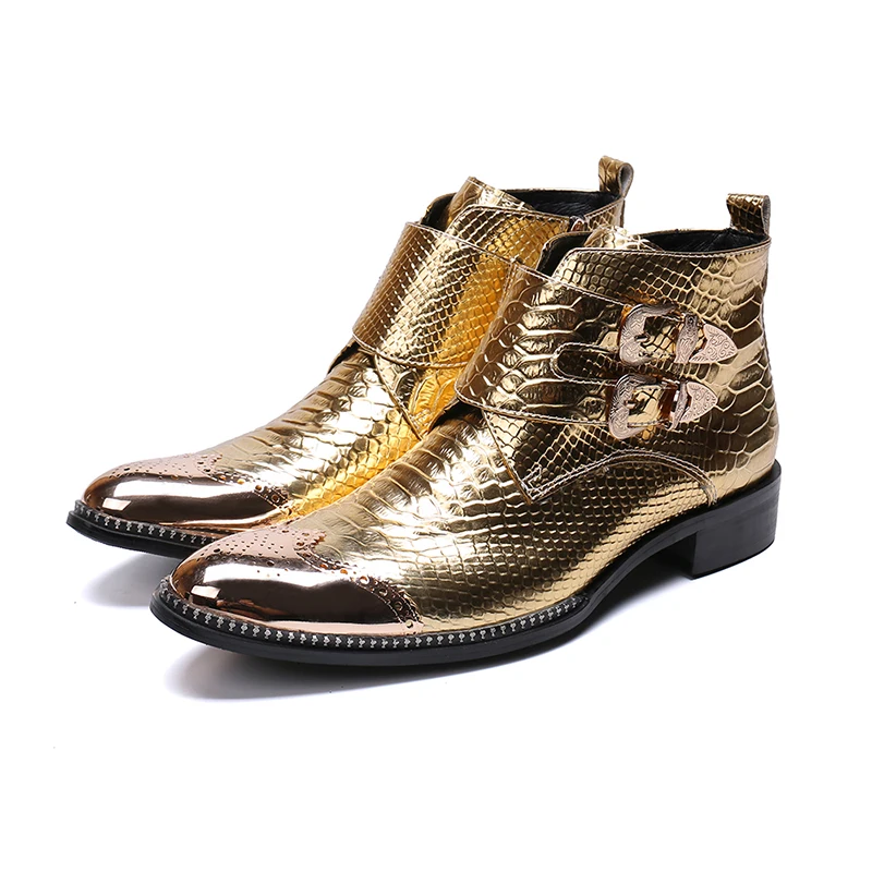 Na114 New Men Shoe Boots Italy Type Handmade Genuine Leather Shoes Men Buckles Gold Party Prom