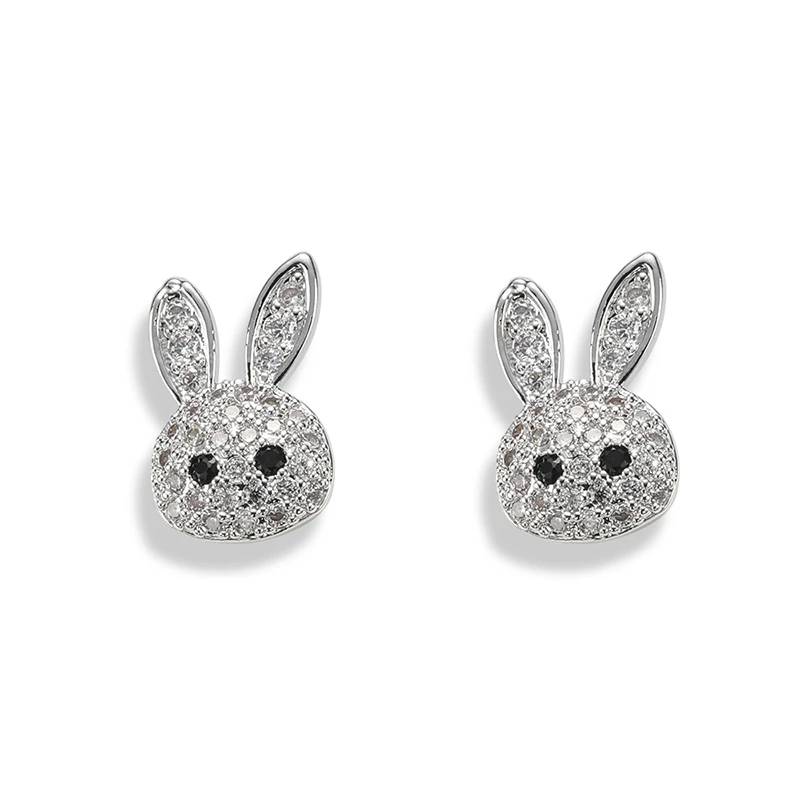 

925 sterling silver jewelry factory sale cute kids rabbit earring cartoon diamond stud earrings for children