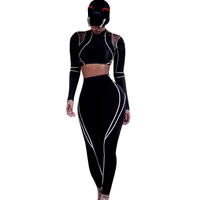 

Fitness active wear sportswear workout gym women black long sleeve mesh top and yoga leggings set