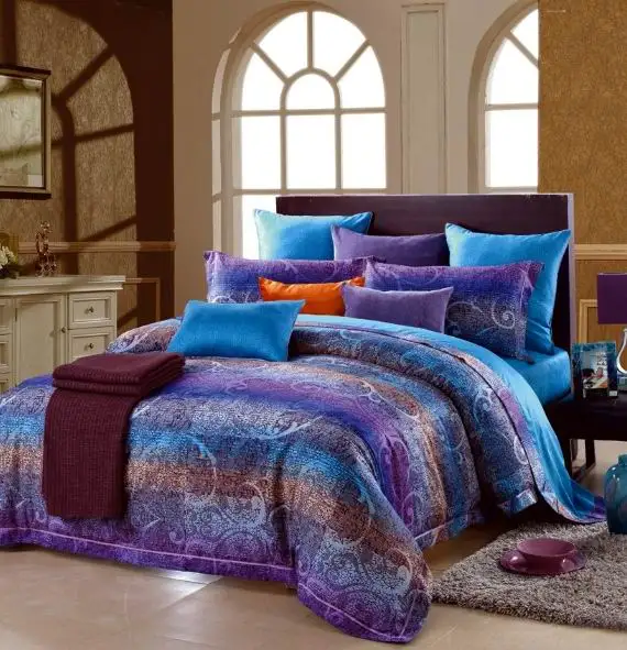 Blue purple paisley stripe egyptian cotton comforter ...