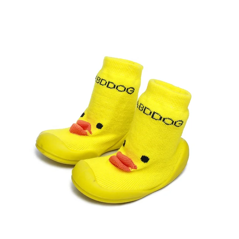 

2021 6-24 months non-slip yellow duck cartoon design newborn baby knitted toddler first walk prewalk socks shoe baby shoes