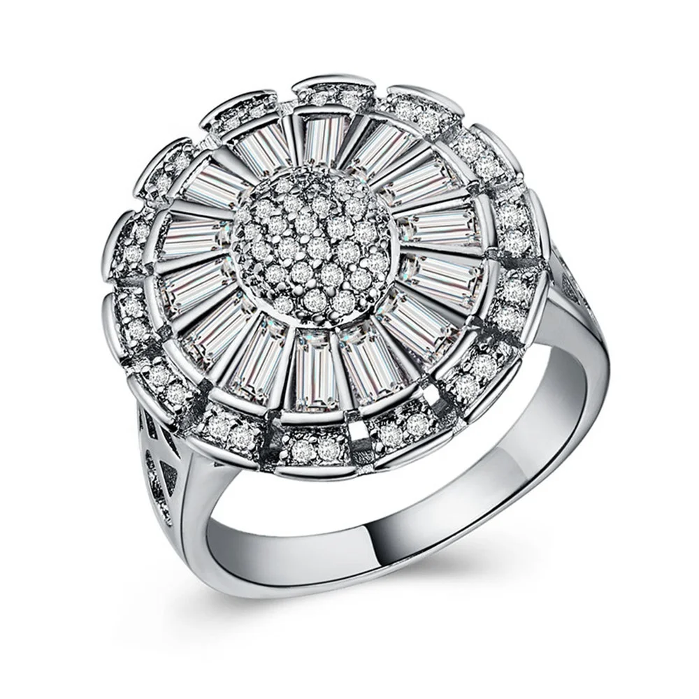 

Caoshi Luxury Cubic Zirconia Sunflower Shaped Womens Rings Floral Engagement Ring, Siver