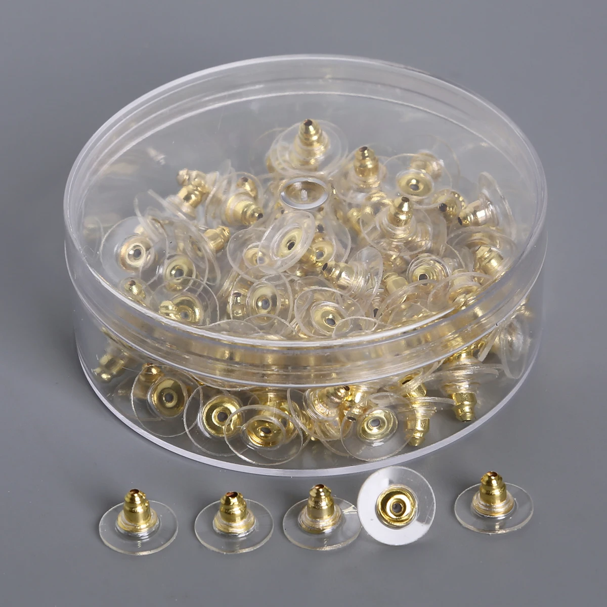 

Fashion 100pcs/box Plastic & metal Earring Backs Stud Earring Stopper Earring Plugs Gold & Rhodium Color For DIY Jewelry Finding, Rhodium/gold