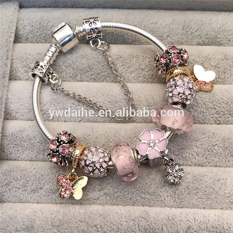 

DIY beads bracelet New design pink love charm happy beads jewelry butterfly charm kids bracelet