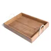 Modern Bamboo Serving Tray with Arched White Metal Handles