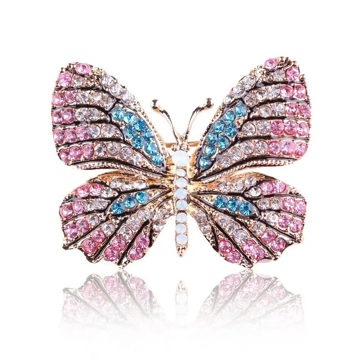 

High Quality Fashionable Rhinestone Butterfly Brooch Pin Gold Colors Women Dress Wedding Bridal Brooch Pin