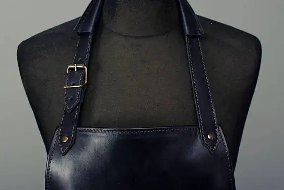 
China Wholesale High Quality Eco-Friendly Material Brown Adjustable Kitchen Leather Apron With Pockets 