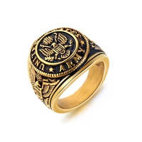 

Western Personalized Stylish Classic Antique Army Gold Silver Vintage Rings Men Titanium Round Eagle Signet Ring