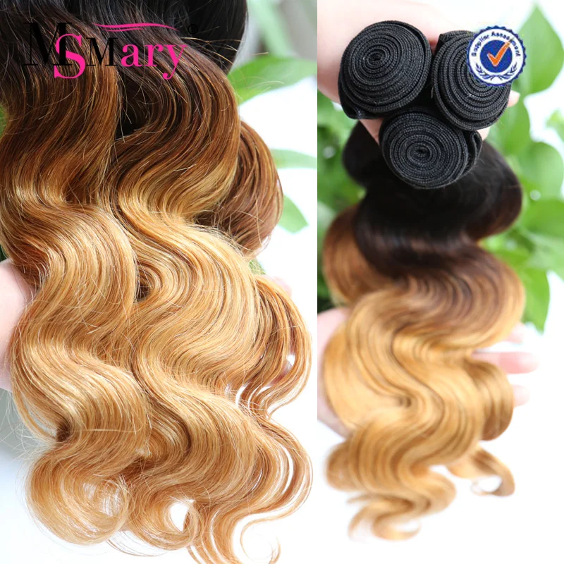 

Very beautiful three tone #1b/4/27 ombre brazilian hair china suppliers