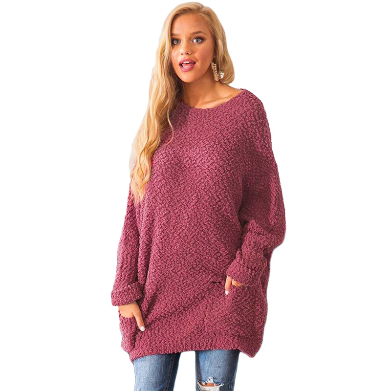 

2019 New Design O-neck Women Winter Break Knit Tunic Lady Sweater