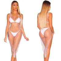 

2019 Hot Sexy Women Mesh Flash Diamond Dress Cover Up Fashion Nightclub Bikini Cover Up Fishnet Design Dress