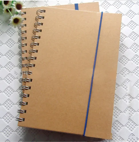 Office Supply Custom Logo Kraft Paper Cardboard Cover A5 Spiral Notebook With Elastic Band