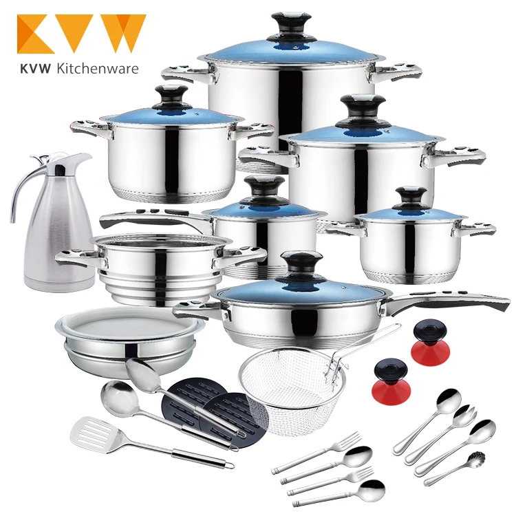 

Hot sales 33Pcs Nonstick Pots and Pans Stainless Steel Cookware Set, Sliver