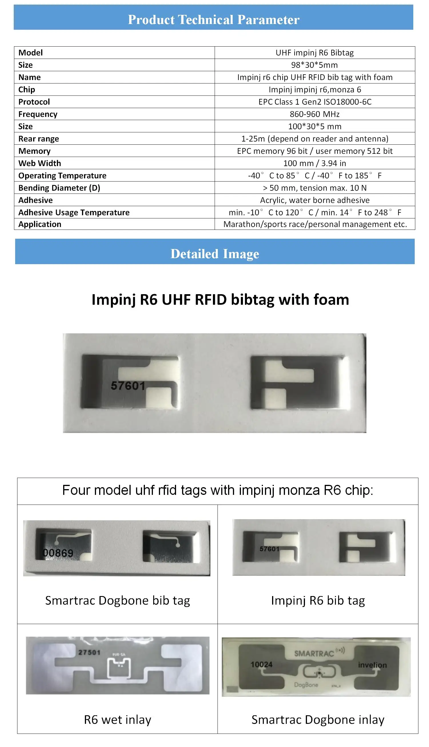 860-960mhz Smartrac Dogbone Impinj Monza R6p Uhf Rfid Foam Bib Tag 50cm ...