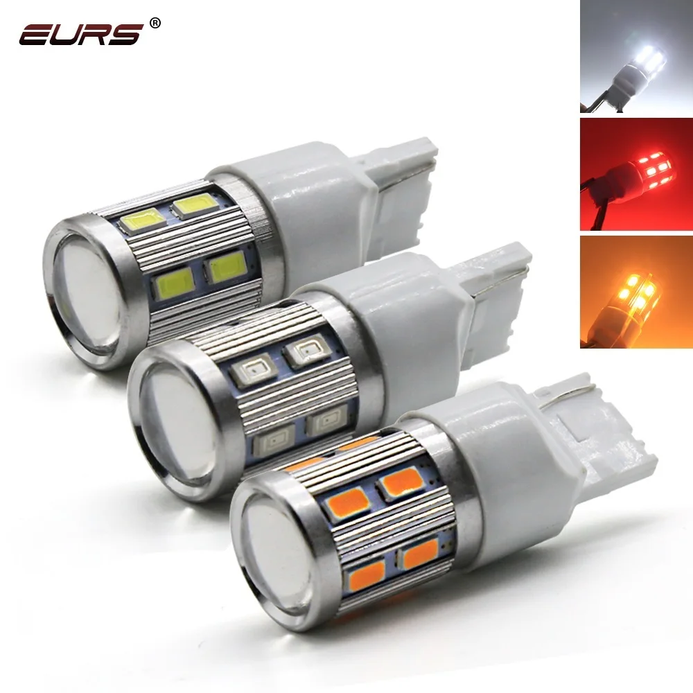 

EURS 10PCS High quality LED For Auto Car Turn Signal Light Lamp Bulb 7443 5630 13SMD 10W car led Brake lamp, Red/yellow/red