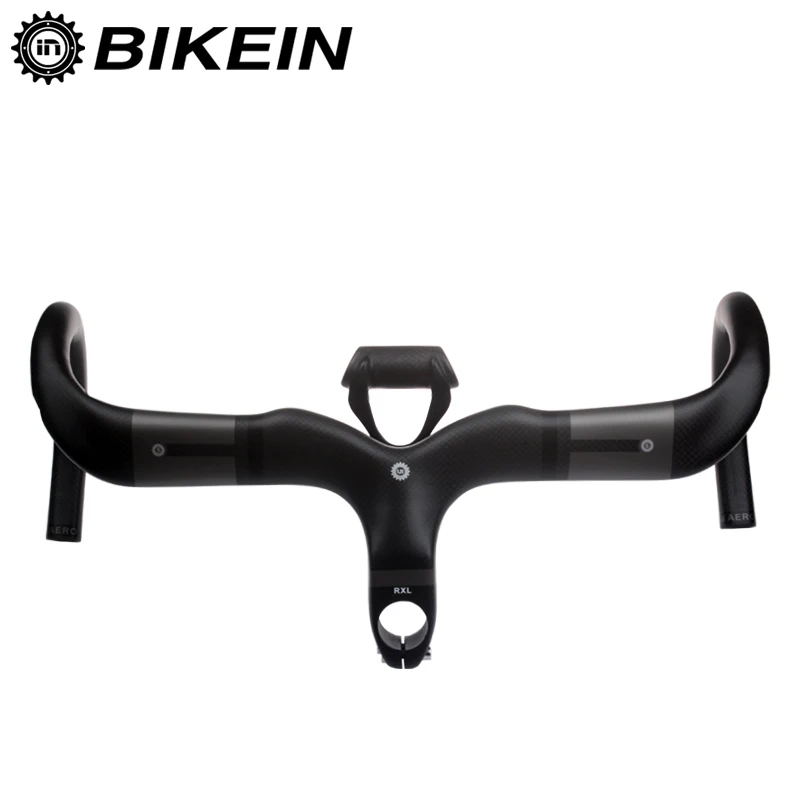 

BIKEIN - Ultralight Full 3k Carbon Integrated Road Bike Handlebar With Speedometer Stents Bicycle Computer Holder Matte 365g, Matte black