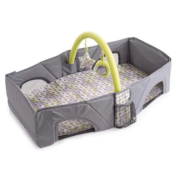 Foldable Baby Travel Bed Diaper Bag With Removable Fun Toy Bar Hole This Lightweight Bed Easily Folds Up With A Detachable Carrying Strap For Travel Light And Compact Is Great Solution Afternoon Naps Or