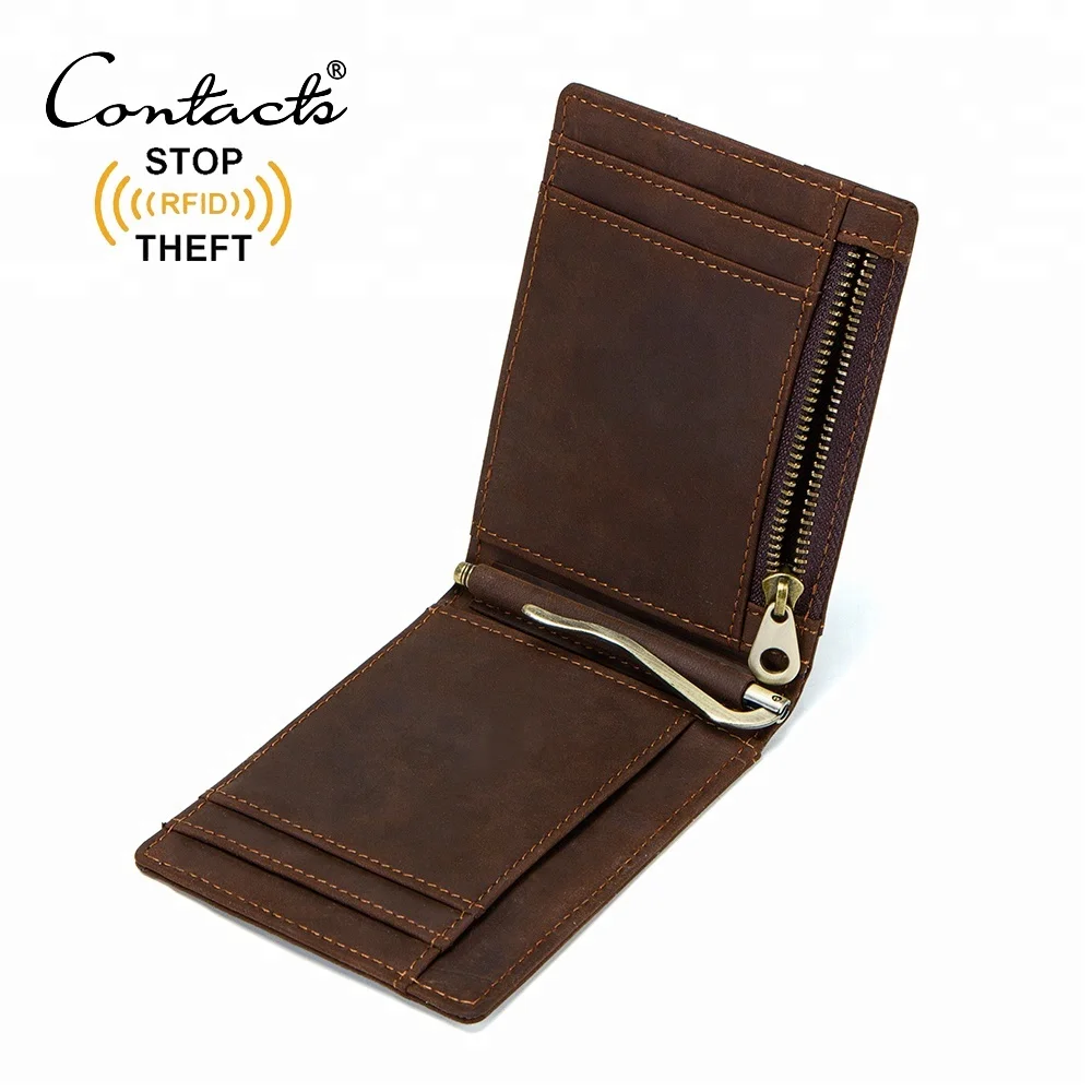 

new design real leather thin slim money clip wallet rfid blocking mens leather wallet, Coffee or customized color