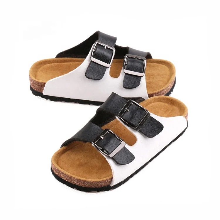 

Boys Cork Sole Slide Flat Sandals Open Toe Double Adjustable Buckle Hook Outdoor Slippers with soft foot bed for Summer, Customized