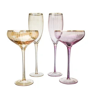Image of Hot Sale Hand Made Crystal Party Gold Rim Long Stem Champagne Glass