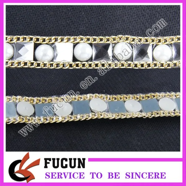 acrylic stone and metal chain hot fix tape for garment,hat,shoe decorative.jpg