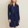 Classic Design Robe Navy Blue Sleep Wear Plain Cotton Spandex Robe