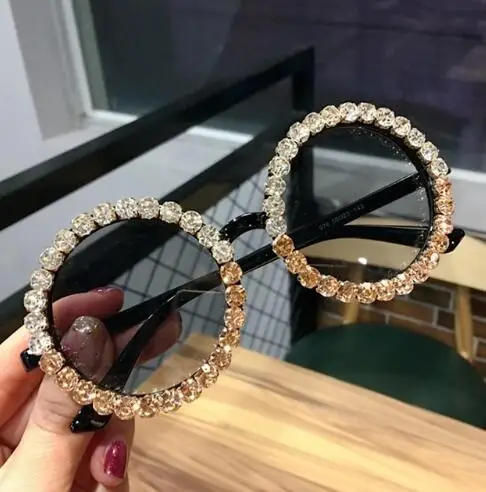

2019 Round Sunglasses Women Vintage Black Crystal Mix Rhinestone Sun Glasses for Kids Small Sun glasses Oculos de sol UV400