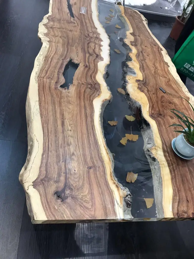 6 Seater Live Edge River Dining Table Blue Clear Epoxy Resin Table