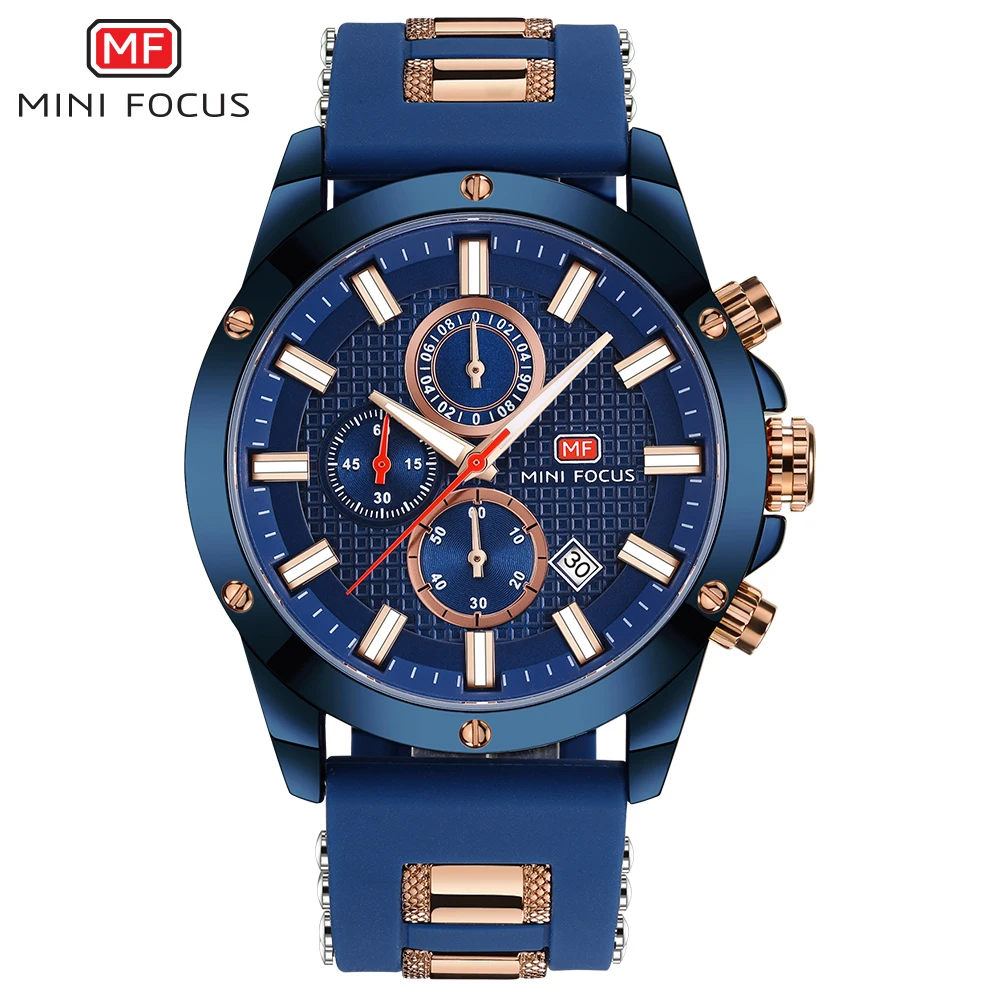 

Mini Focus Men Quartz Chrono Blue Wrist Watch with Waterproof Design, 4 or 5 colors