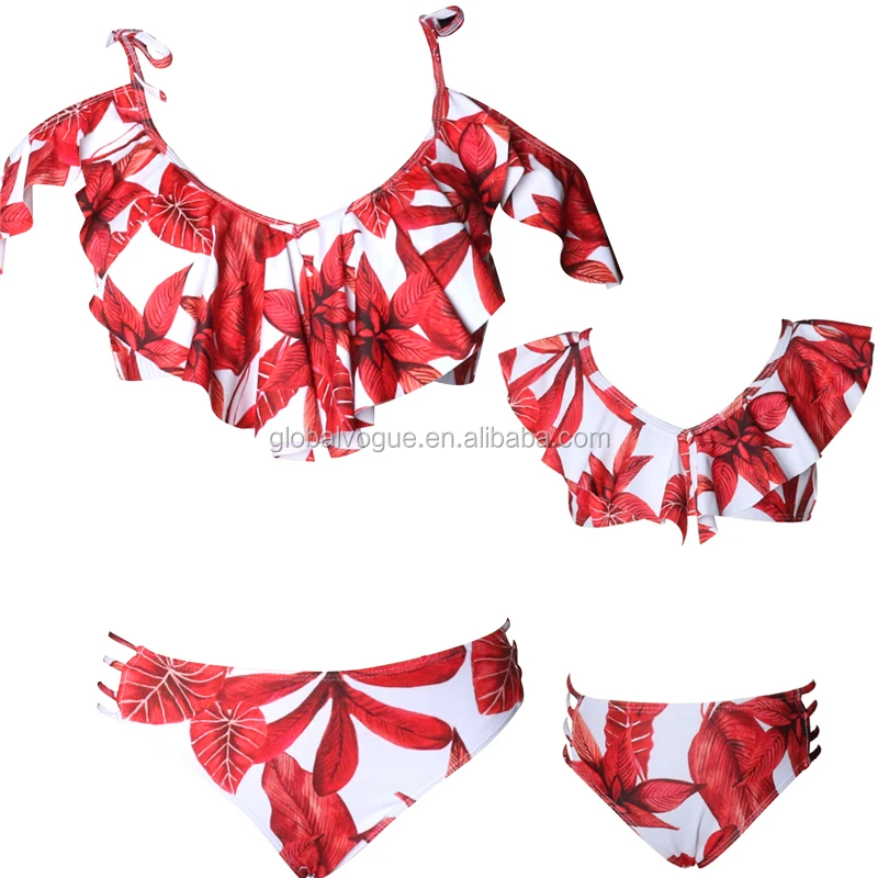 Printed Bikini Ruffled Parentchild Cute Lovely Girl Baby Swimsuit