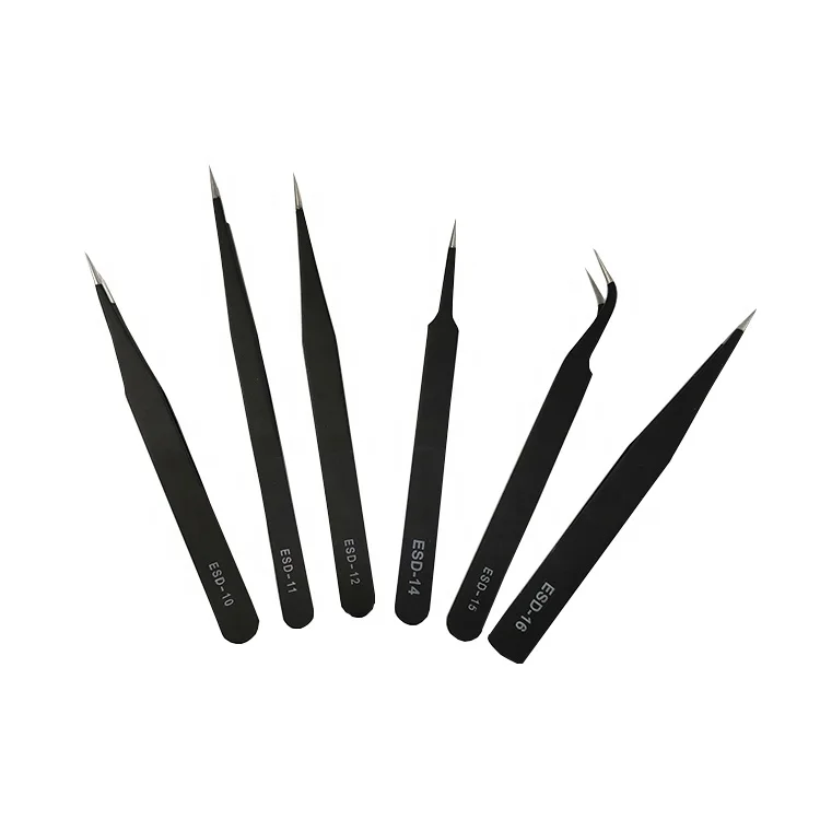 

ESD-15 Anti-acid Steel Curved Electronic Industrial Precision Metal ESD Anti-static Tweezer