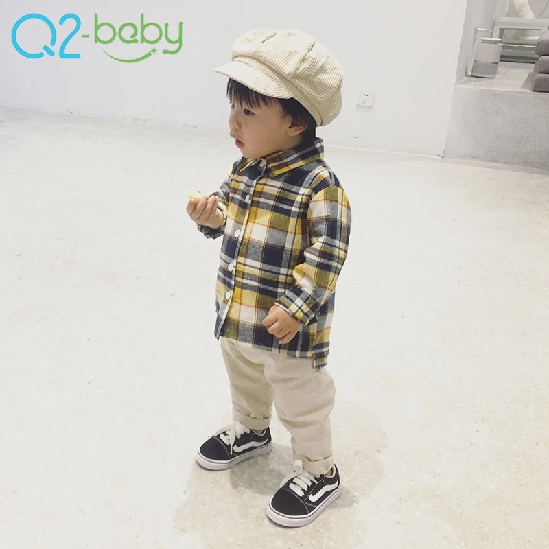 
New casual infant plaid shirt cotton blouse baby boy plaid shirt 2316 