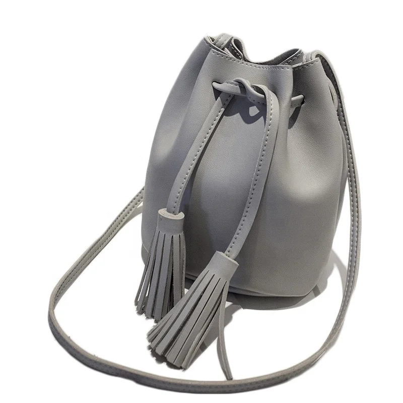 Fashion Design Solid PU Shoulder Tassel Pu Bags Ladies Hand Bags