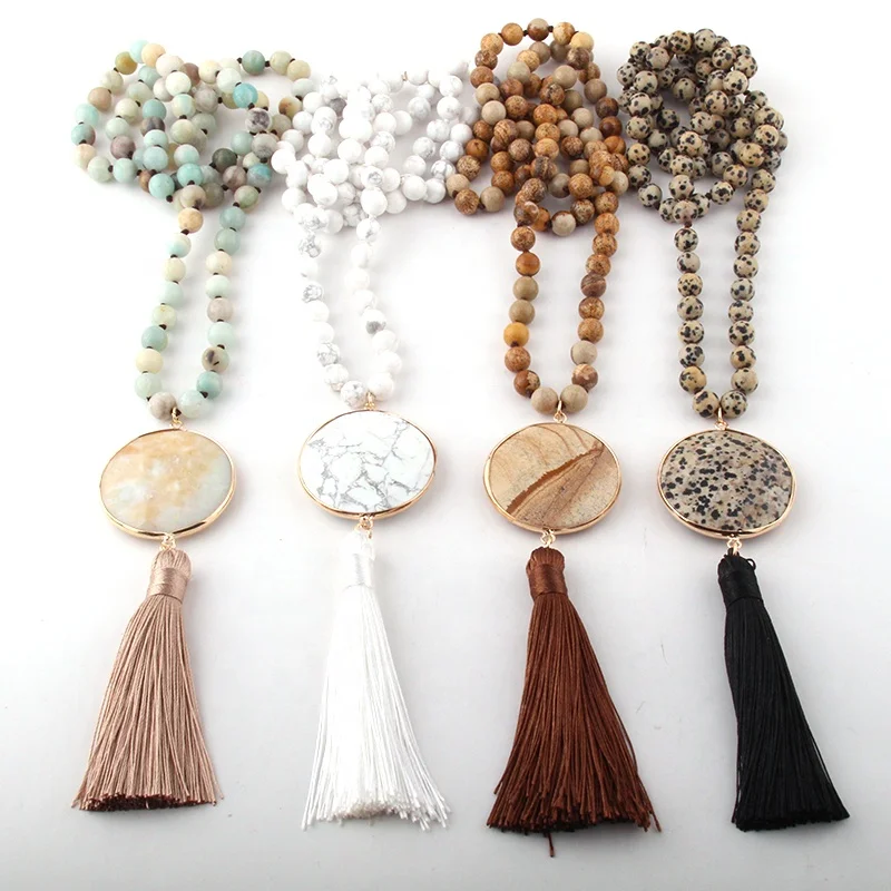 Bohemian Jewelry  Long Knotted Matching Stone Links Tassel Necklaces For Women Ethnic Necklace