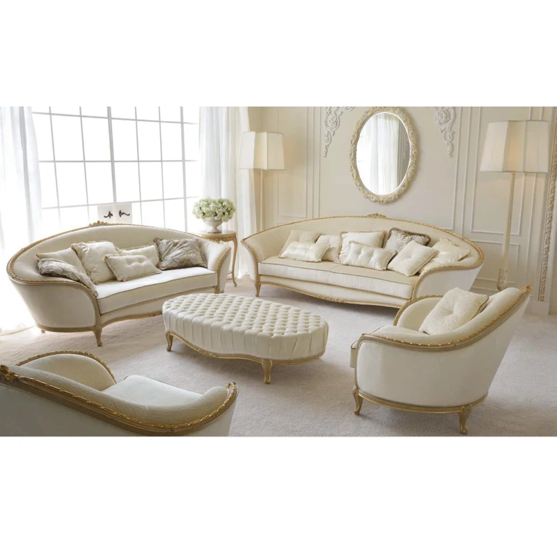 
French fairy princess feel cream white rococo gold leaf sofa set antique living room art furniture set high end home furniture  (60801248209)