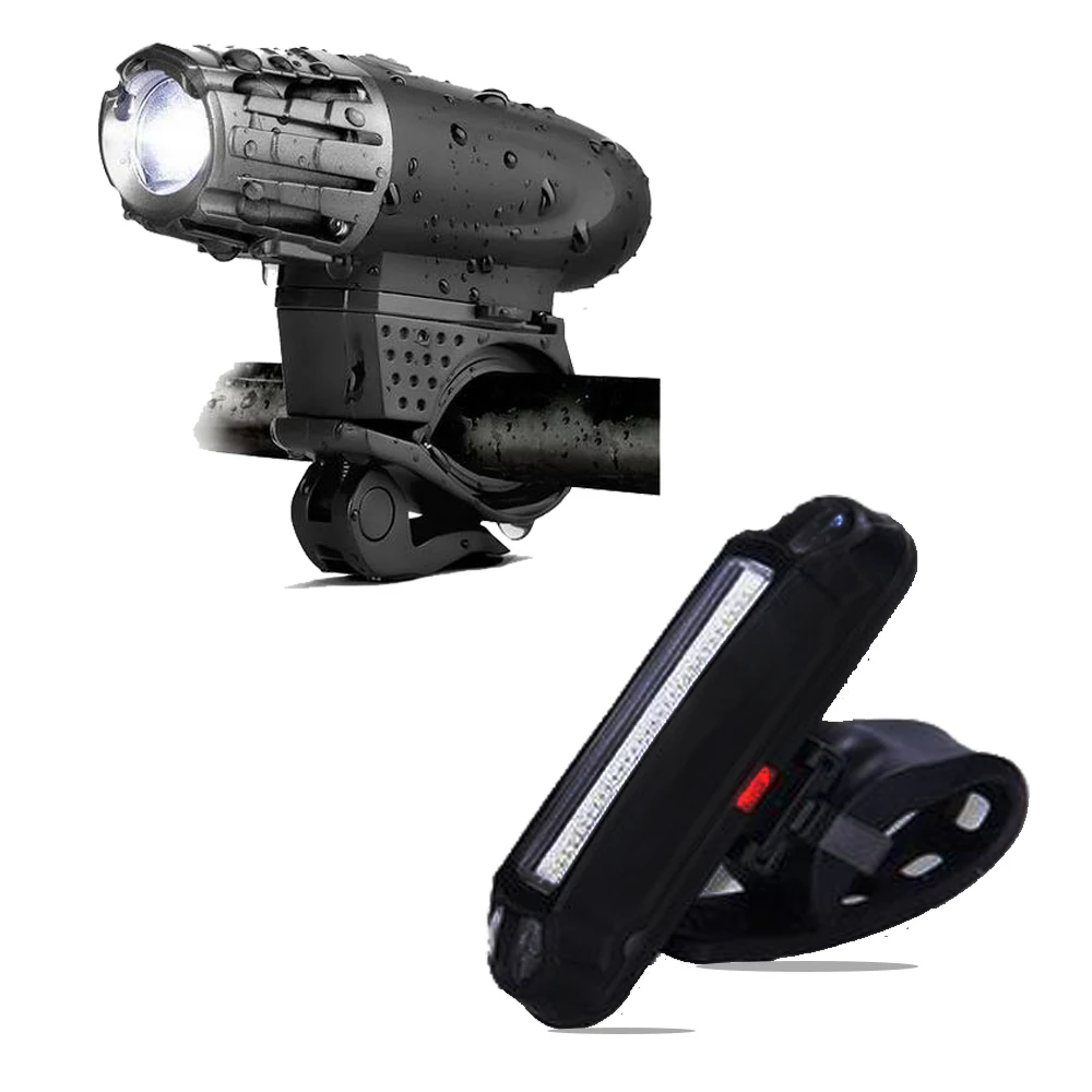 USB Rechargeable Bike Light Super Bright Front Light and LED Bike Tail Light Set Splash-proof and Easy to Install & Remove