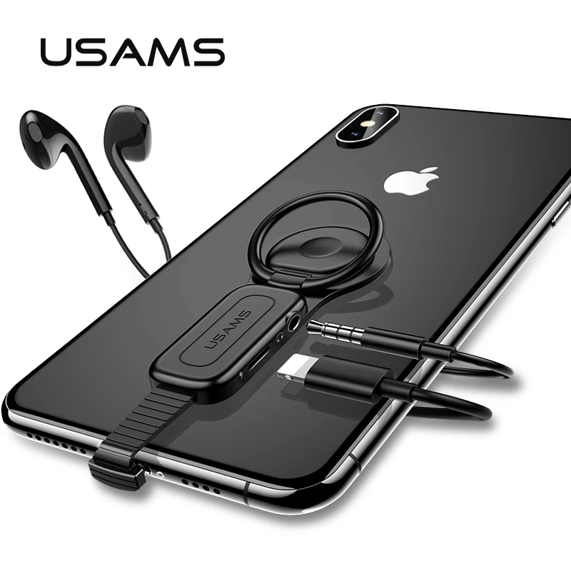 

USAMS AU06 4 in 1 Mobile Phone Ring Holder Magnetic Car for Lightning and 3.5mm Aux Audio Adapter for iphone xs max xr