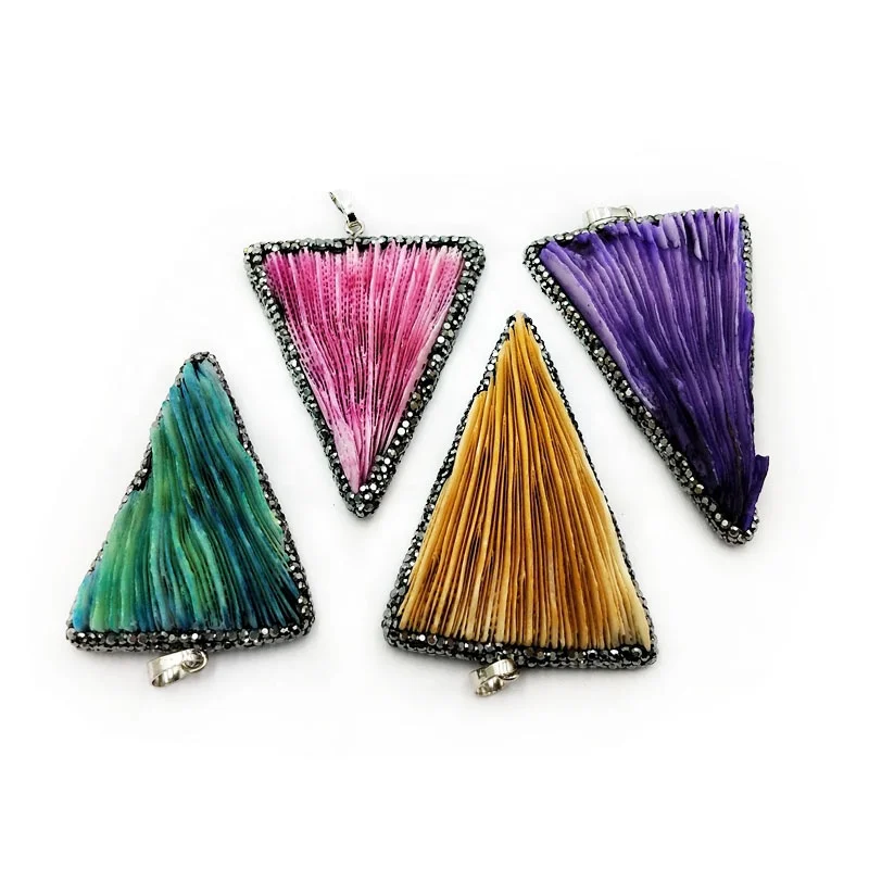 

High Quality Big Size Natural Raw Multi Coral Druzy Thicket Shape Drusy Gemstone Pendant with rhinestone, Multi colors