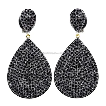 Indian Black Diamond Pave Drop Earrings Gold Silver Dangle Indian Black Diamond Pave Drop Earrings Gold Silver Dangle Jewelry Supplier