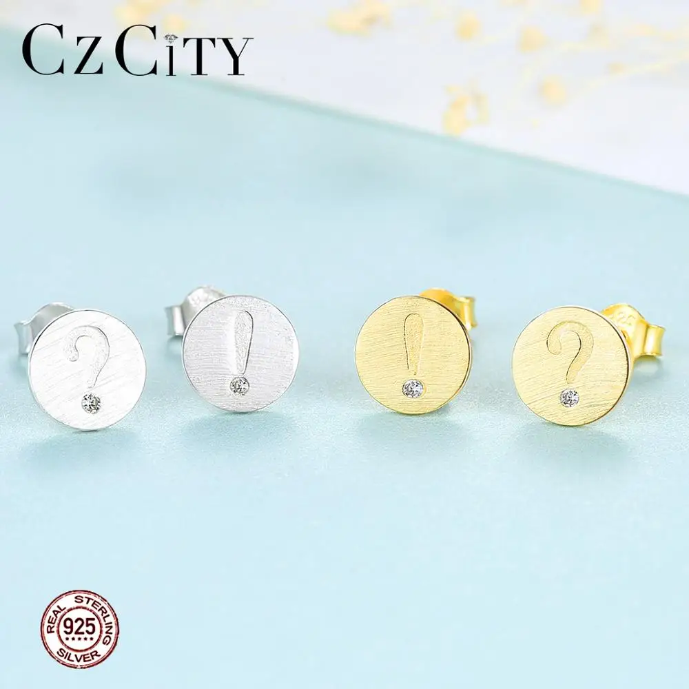 

CZCITY 18K Gold Round Stud Earring New 925 Sterling Silver Symbols Fashion Stud Earrings