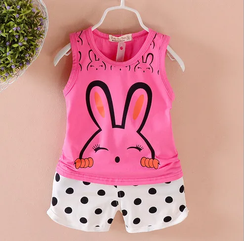 

2017 Baby Girls Cartoon Polka Dot Short Pants Suit Girl's Clothes Cotton