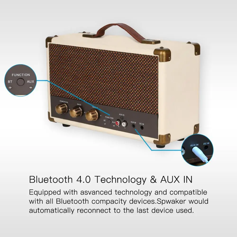 
Wireless BT V5.0 Portable Stereo Suitcase Retro Speaker with HD Sound and Bass Aux in Tremble Portable Wireless Speaker 