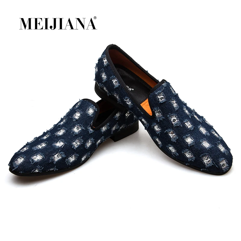 

MEIJIANA New Brand Mens Loafers Luxury Shoes With Denim And Metal Sequins High Quality Casual Men Shoes