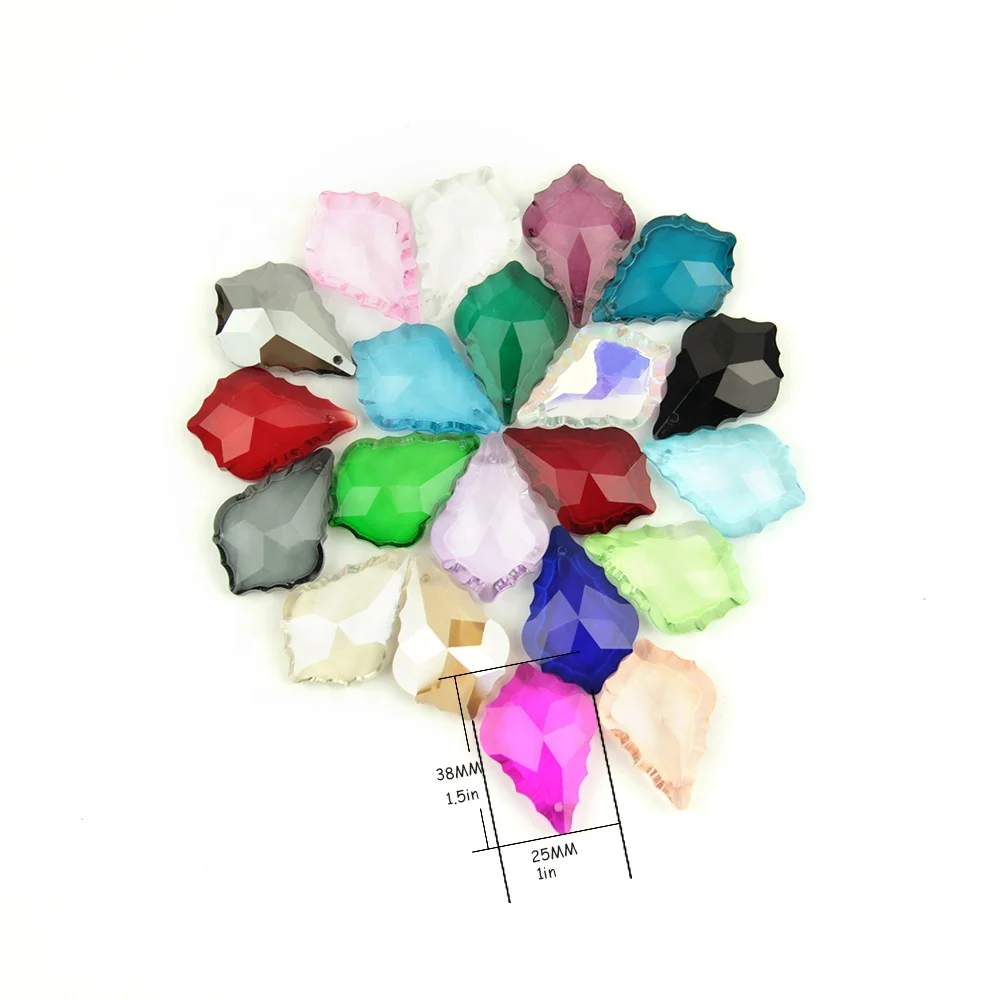 Hot sale 38mm Lt green chandelier crystal glass maple leaf chandelier parts hanging pendant lamp for hotel wedding