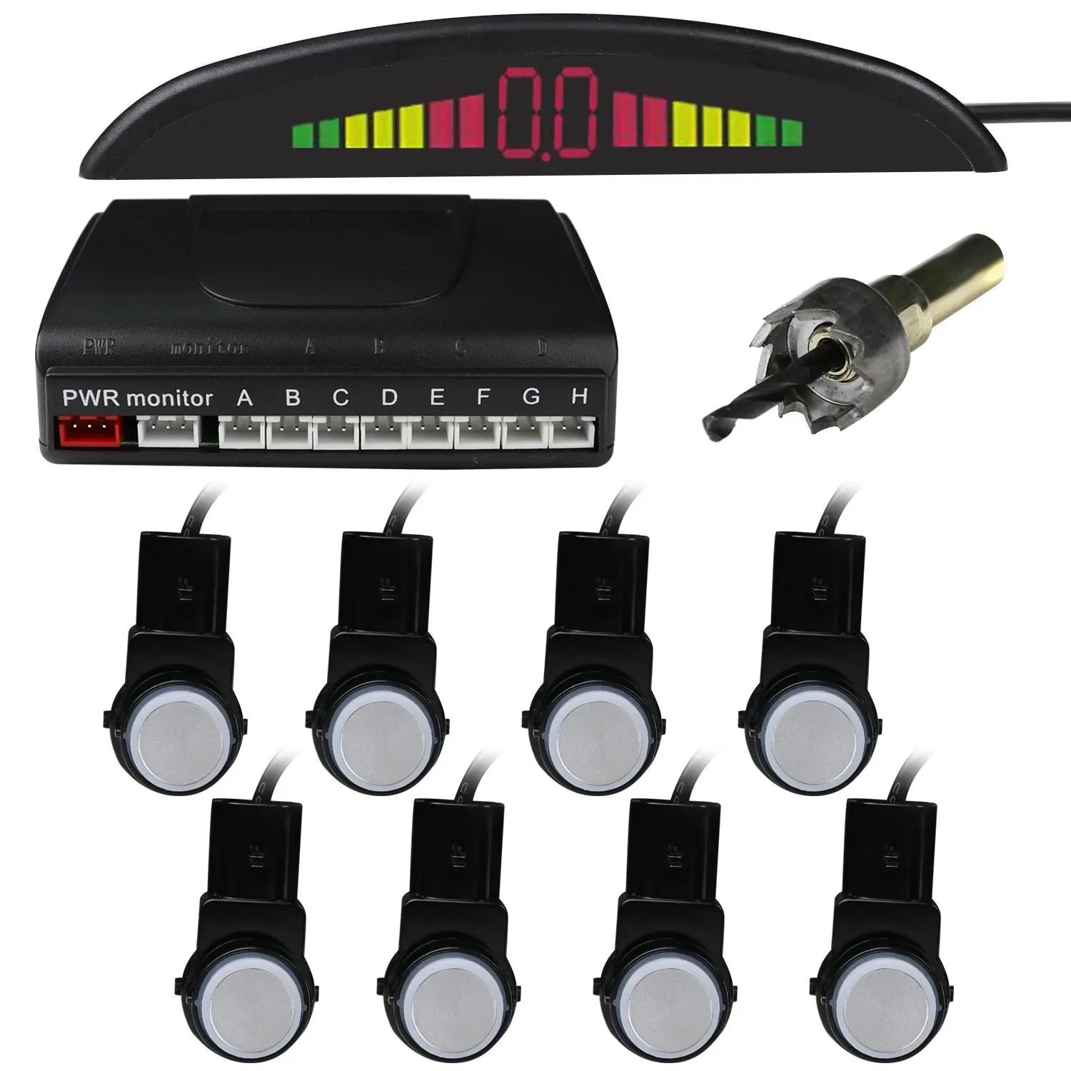 Parking Reverse Backup Radar System,car parking system,Car LED Parking sensor system with 8 sensors(front 4/ rear 4), LED rader ,Alarm by English speech