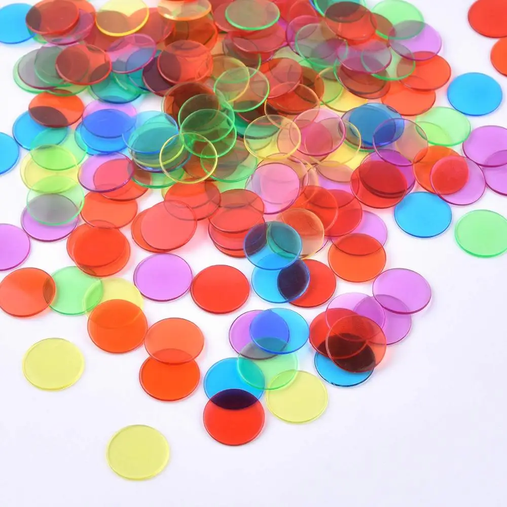 

100pcs 19mm Bingo Chips Transparent Color Counting Plastic Math Game Counters Plastic Markers acrylic game currency, Picture