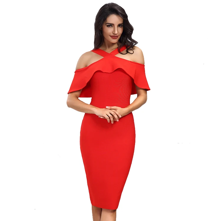 

2019 latest women Red Black White party wear Off The Shoulder Celebrity Party Bandage Evening Dress Wholesale, Red;black;white;apricot