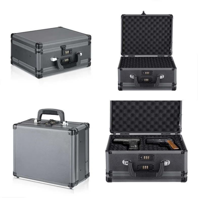 Double Sided Aluminum Hard Pistol Handgun Case With 2 Combination Locks