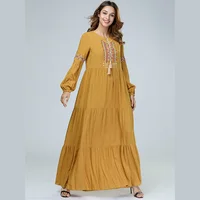 

Middle Eastern Muslim Embroidered Long Swing Dress Islamic Arab Clothing Casual Oversize Girl Kaftan Dresses